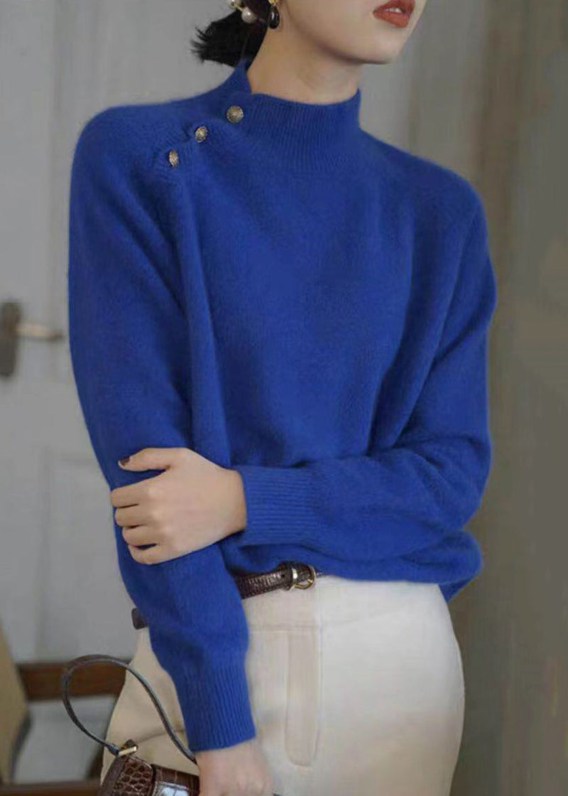 Simple Black O-neck Button Knit Sweaters Long Sleeve