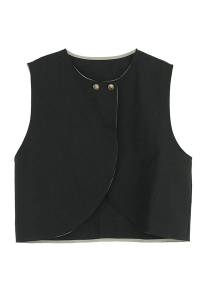 Simple Black O-neck Button Waistcoat Sleeveless