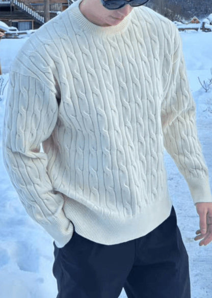 Simple Black O Neck Cable Knit Sweaters Spring
