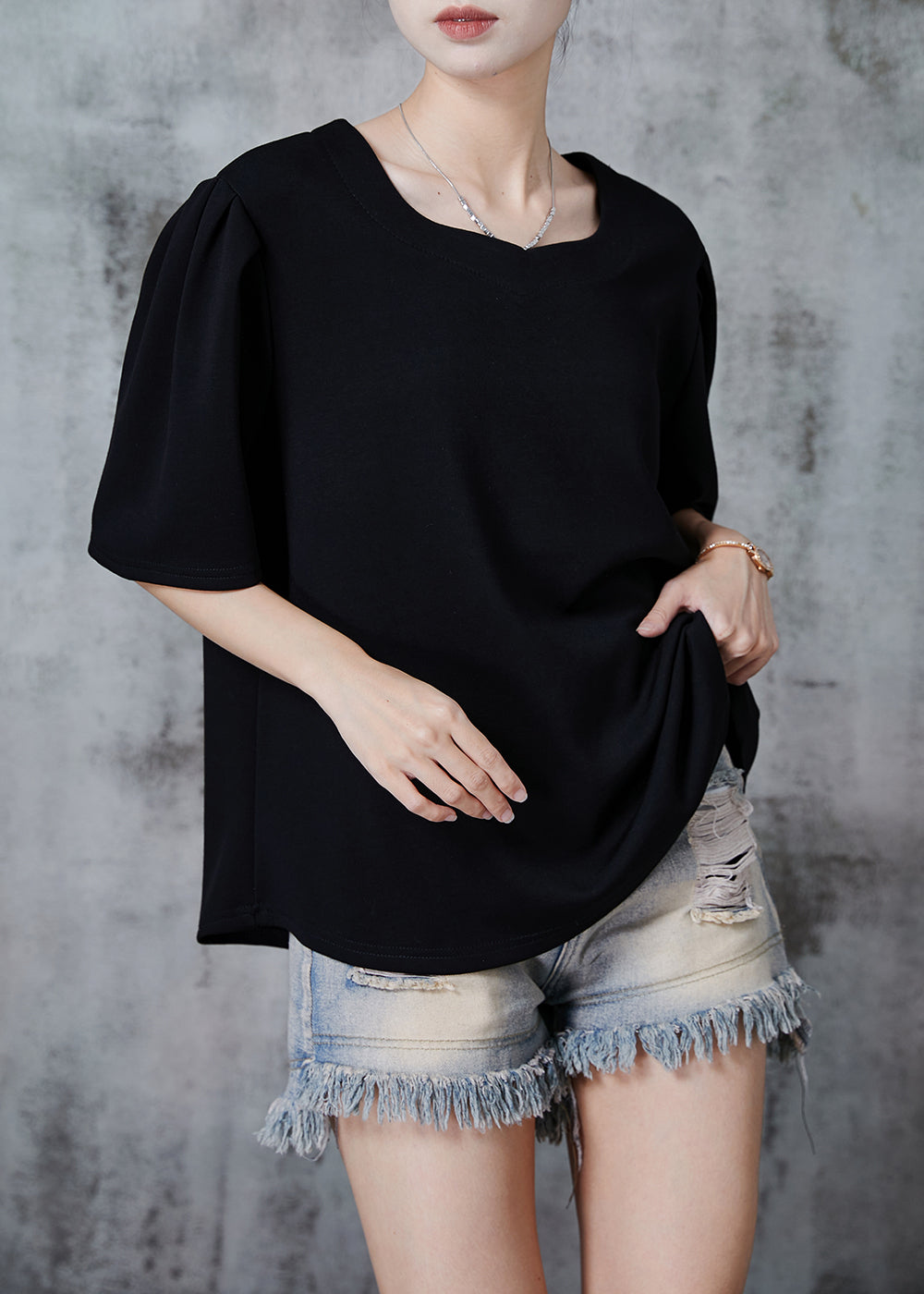 Simple Black O-neck Oversized Cotton Tanks Summer