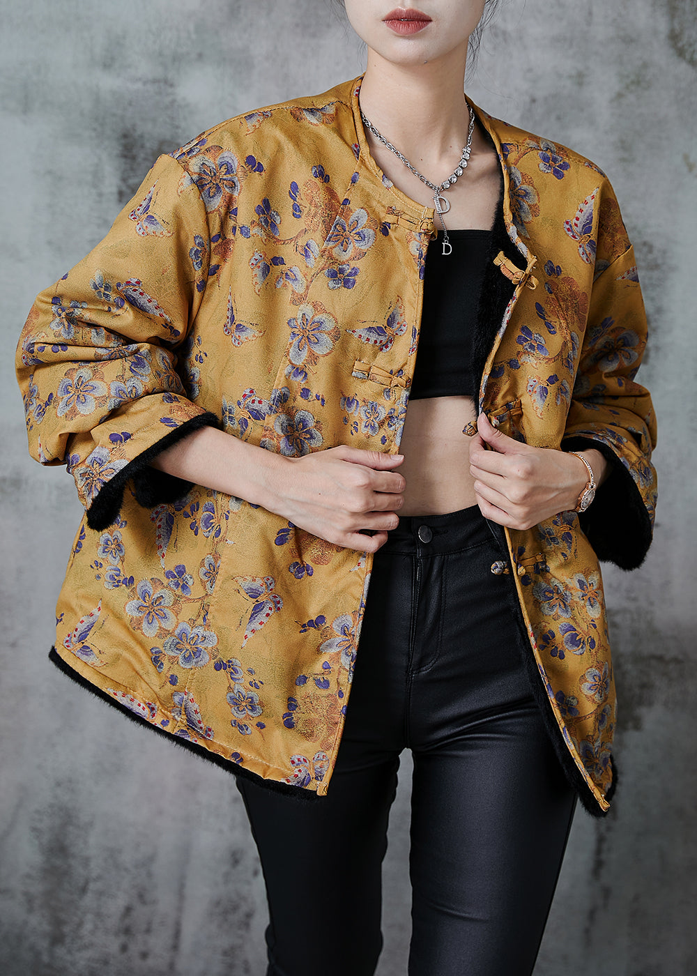 Simple Black Oversized Faux Mink Hair Wear on Both Sides Coats Spring