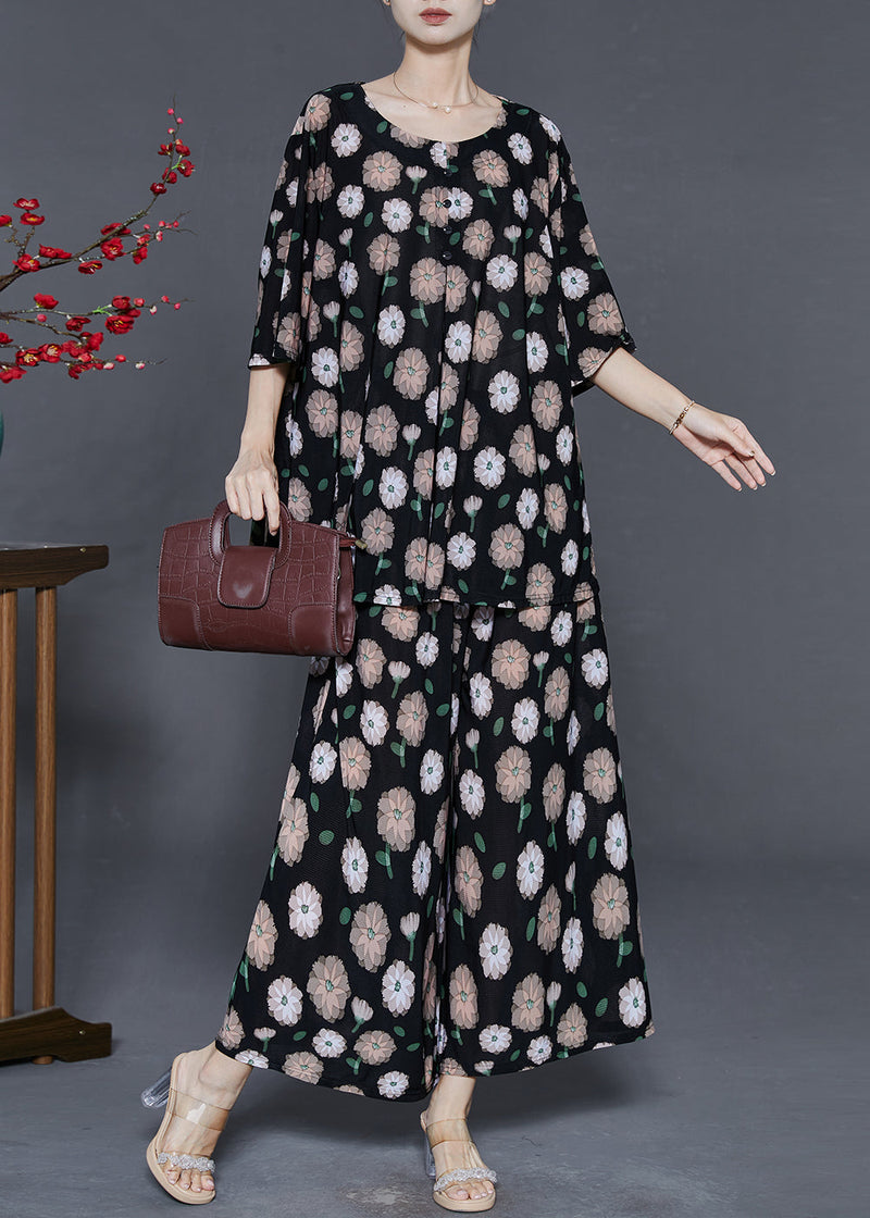 Simple Black Oversized Print Sets 2 Pieces Summer