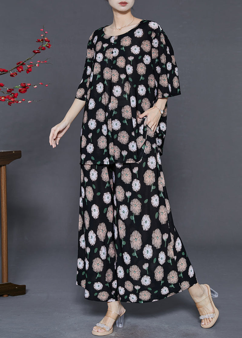 Simple Black Oversized Print Sets 2 Pieces Summer