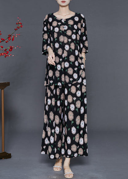 Simple Black Oversized Print Sets 2 Pieces Summer