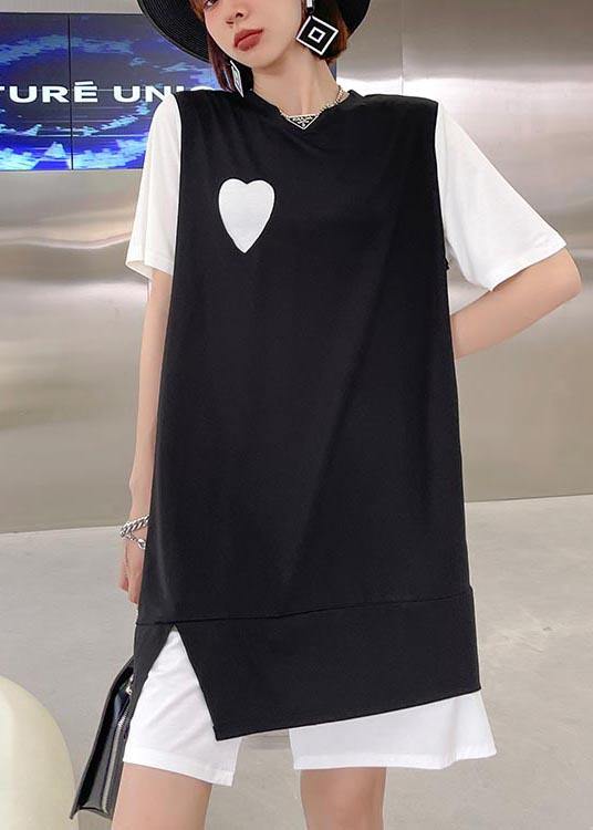Simple Black Patchwork Side Open Asymmetrical Design Maxi Dress Summer