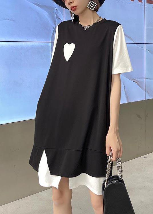 Simple Black Patchwork Side Open Asymmetrical Design Maxi Dress Summer