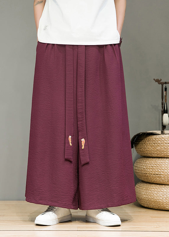 Simple Black Pockets Elastic Waist Cotton Wide Leg Pants Summer