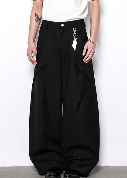 Simple Black Pockets High Waist Cotton Pants Summer