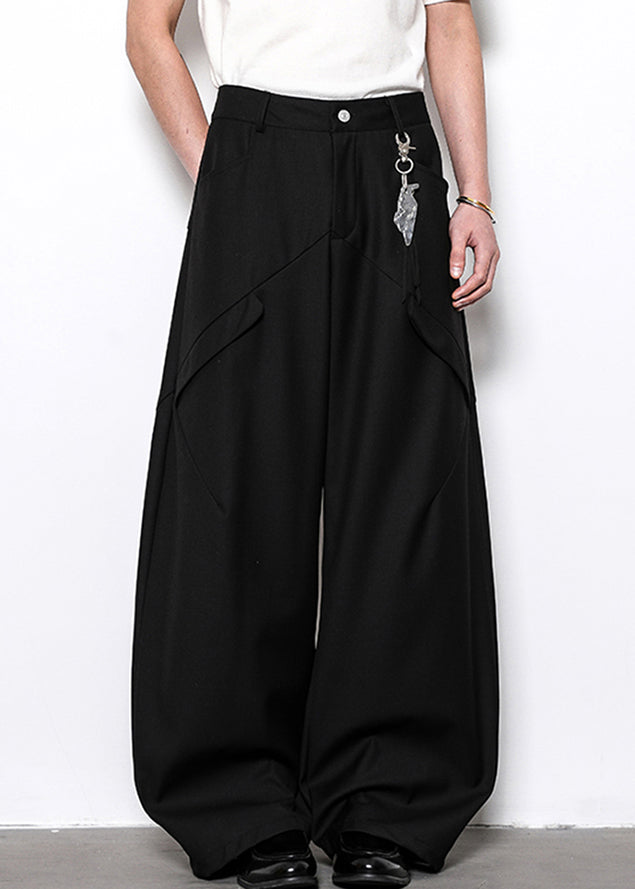 Simple Black Pockets High Waist Cotton Pants Summer