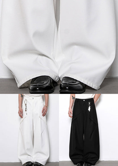 Simple Black Pockets High Waist Cotton Pants Summer