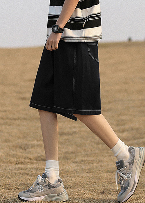 Simple Black Pockets High Waist Shorts Summer