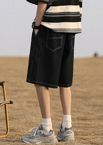 Simple Black Pockets High Waist Shorts Summer