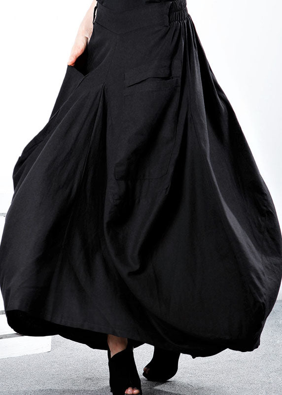 Simple Black Pockets Patchwork Asymmetrical Design Winter Skirt