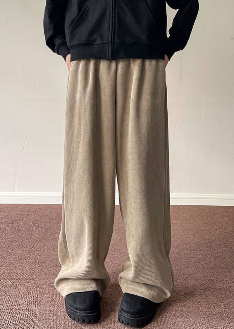Simple Black Pockets Thick Corduroy Wide Leg Pants Spring