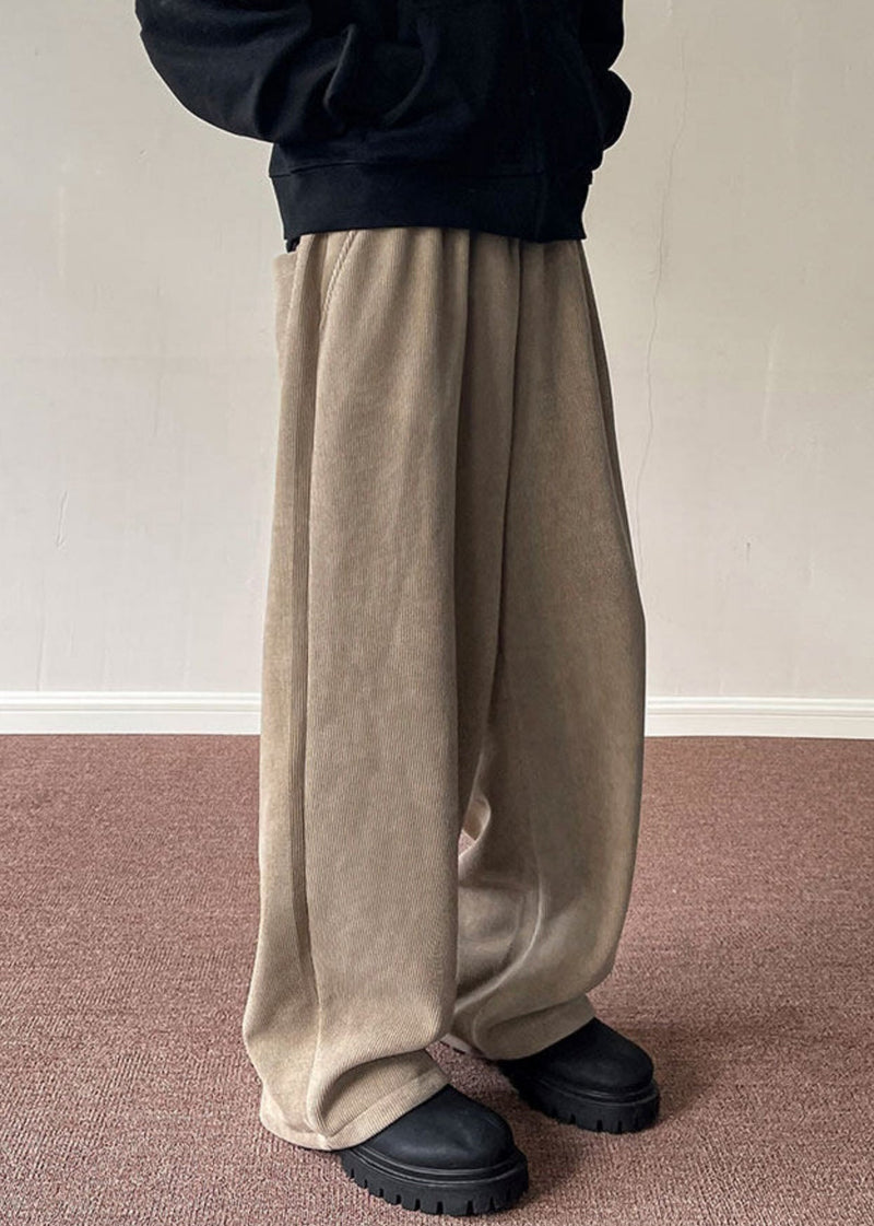 Simple Black Pockets Thick Corduroy Wide Leg Pants Spring