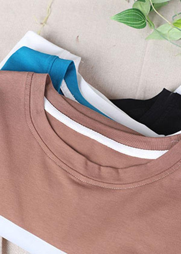 Simple Black Print O-neck Cotton Blouse Tops Short Sleeve Summer