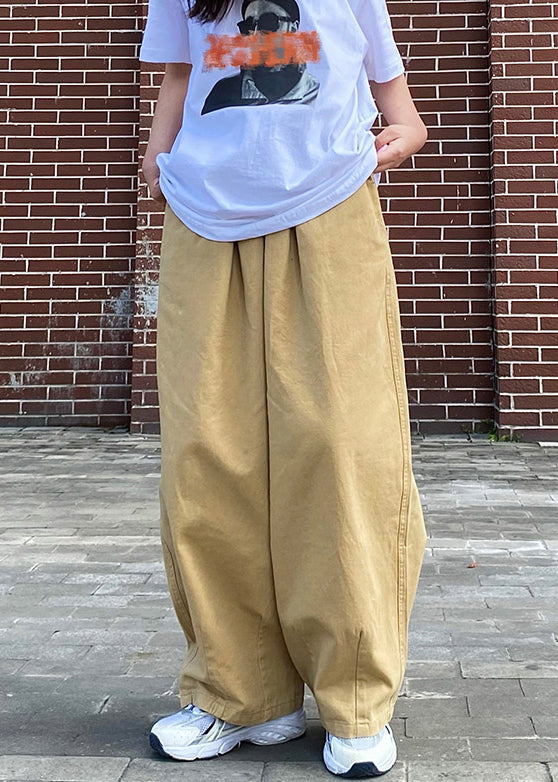 Simple Black Elastic Waist Cotton Pants Summer
