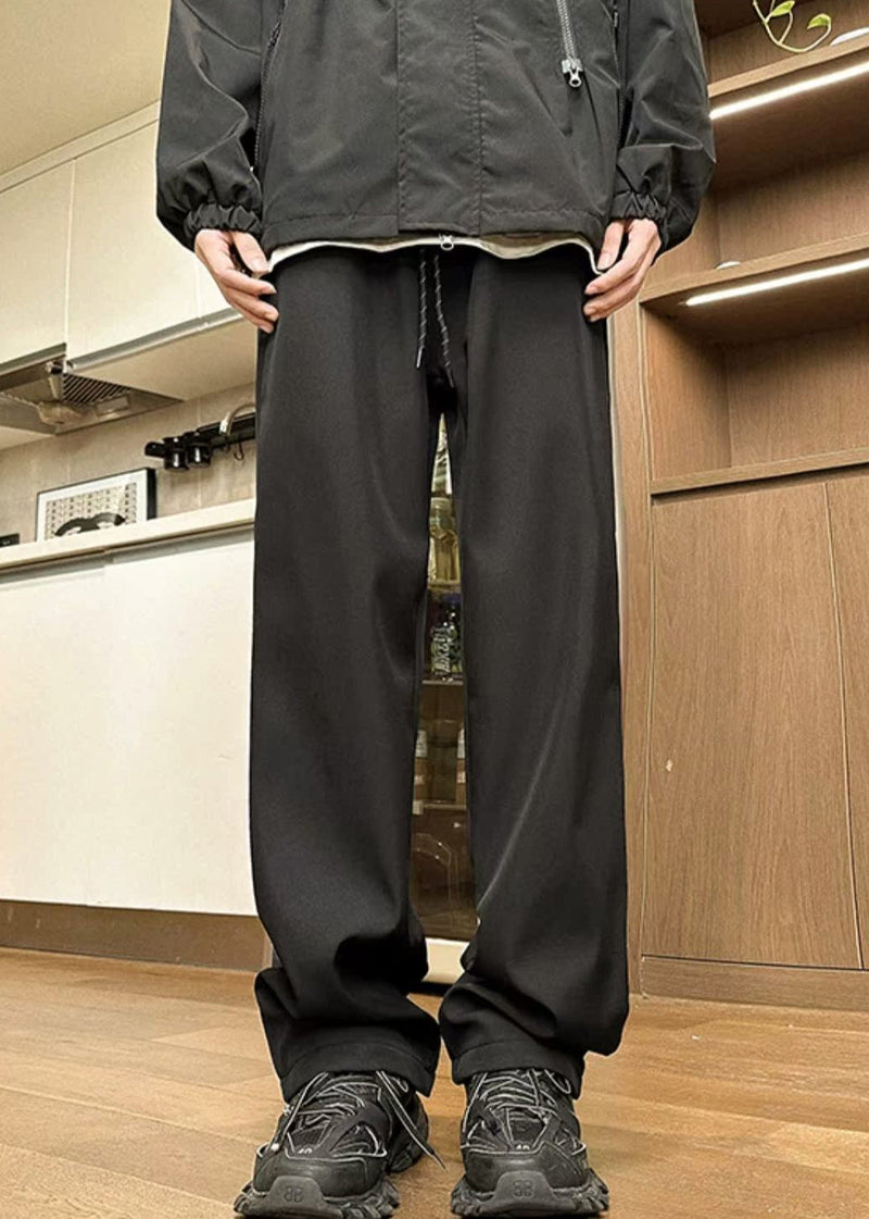 Simple Black Elastic Waist Warm Fleece Pants Spring