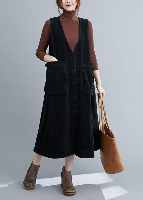 Simple Black Tunic V Neck Sleeveless Maxi Spring Dress
