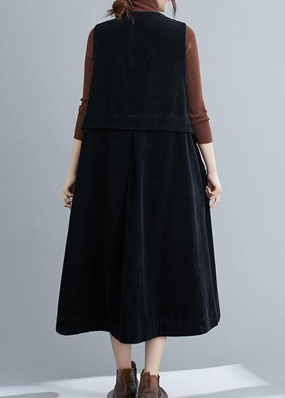 Simple Black Tunic V Neck Sleeveless Maxi Spring Dress