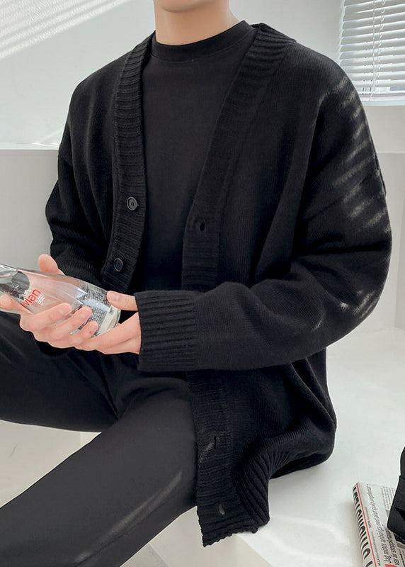 Simple Black V Neck Button Knit Cardigan Spring