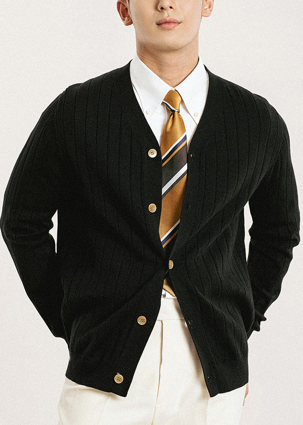 Simple Black V Neck Button Knit Cardigan Spring