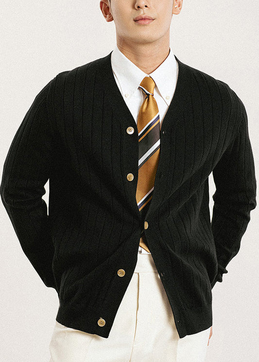 Simple Black V Neck Button Knit Cardigan Spring
