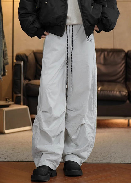Simple Black Wrinkled Elastic Waist Cotton Pants Spring