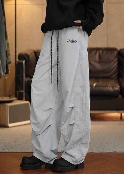 Simple Black Wrinkled Elastic Waist Cotton Pants Spring