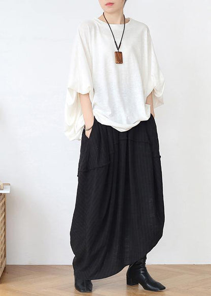 Simple Black Asymmetrical Design Linen Skirt