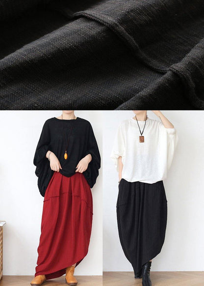 Simple Black Asymmetrical Design Linen Skirt