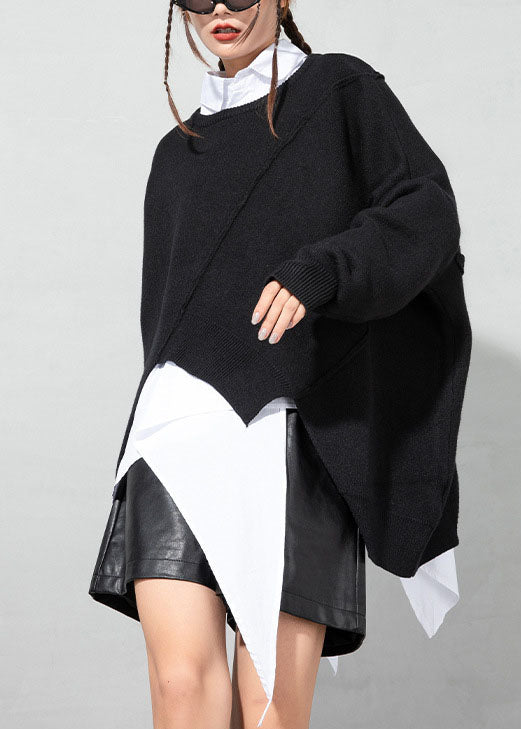 Simple Black Cozy Knit Sweater Spring