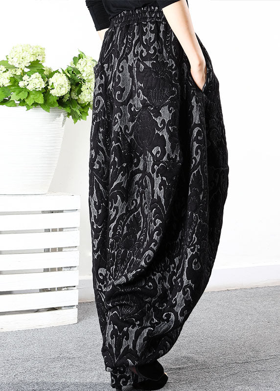 Simple Black Retro Thick Jacquard Winter Pants
