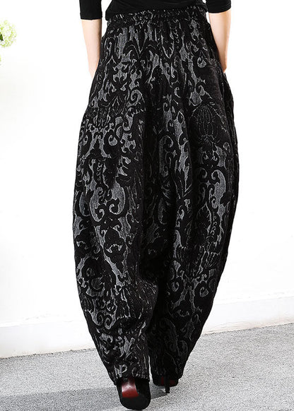 Simple Black Retro Thick Jacquard Winter Pants