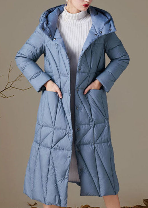 Simple Blue Button Pockets Slim Fit Winter Duck Down Coats