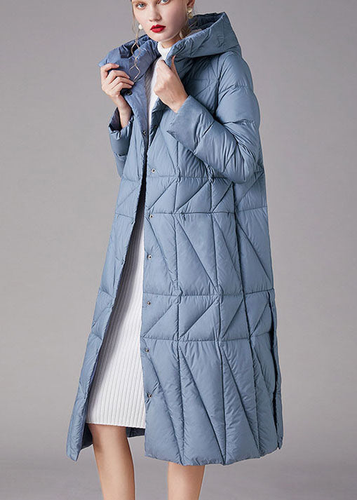 Simple Blue Button Pockets Slim Fit Winter Duck Down Coats