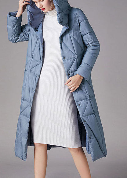 Simple Blue Button Pockets Slim Fit Winter Duck Down Coats