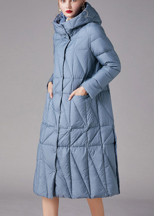 Simple Blue Button Pockets Slim Fit Winter Duck Down Coats