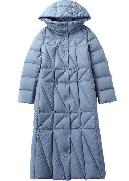 Simple Blue Button Pockets Slim Fit Winter Duck Down Coats