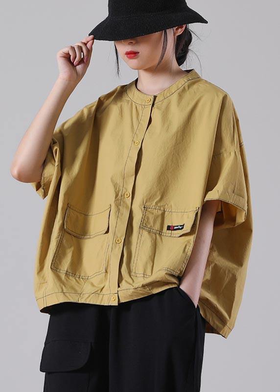 Simple Blue O-neck Cotton Shirt Tops Summer