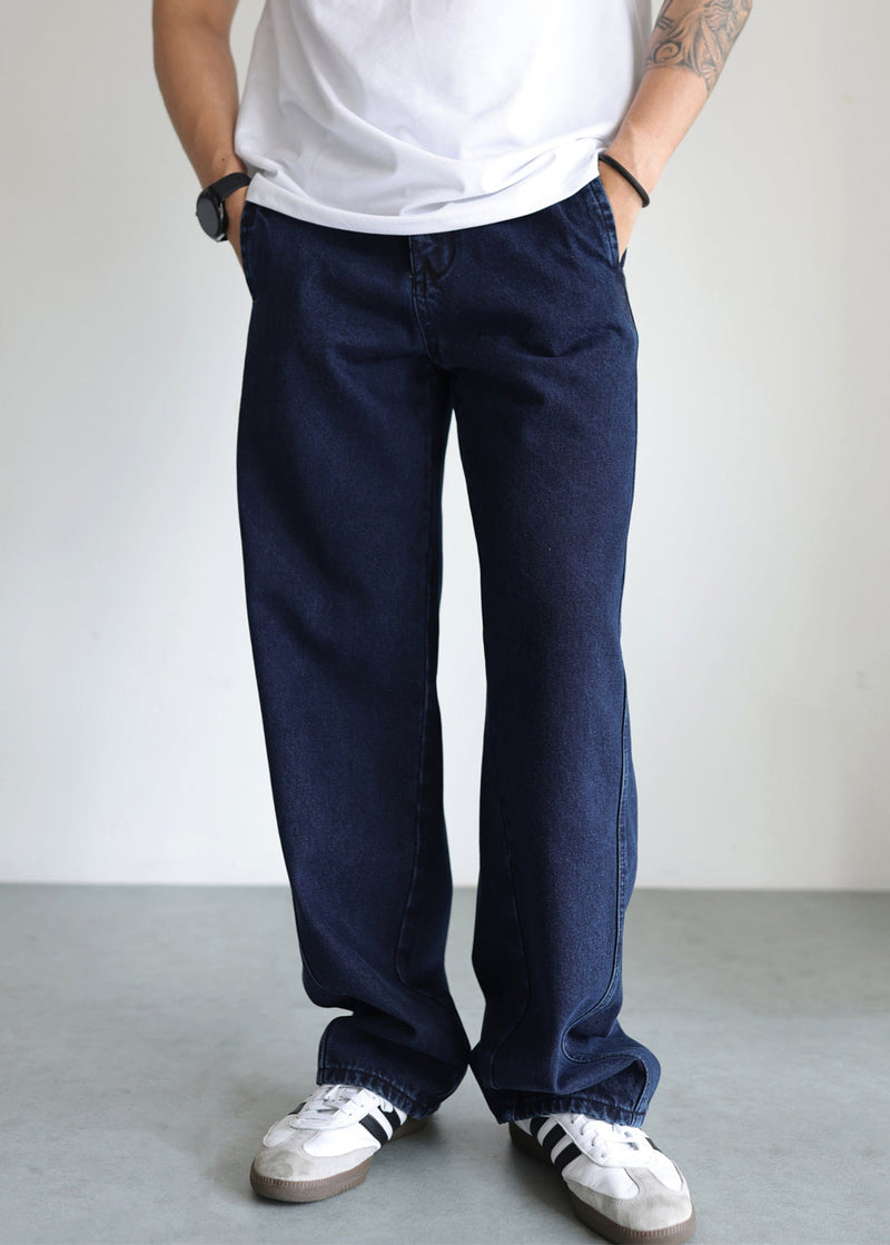 Simple Blue Pockets High Waist Denim Pants Fall