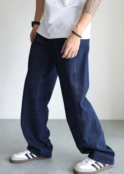 Simple Blue Pockets High Waist Denim Pants Fall