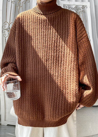 Simple Blue Turtleneck Cozy Knit Sweater Winter