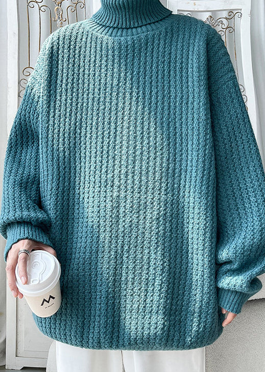 Simple Blue Turtleneck Cozy Knit Sweater Winter