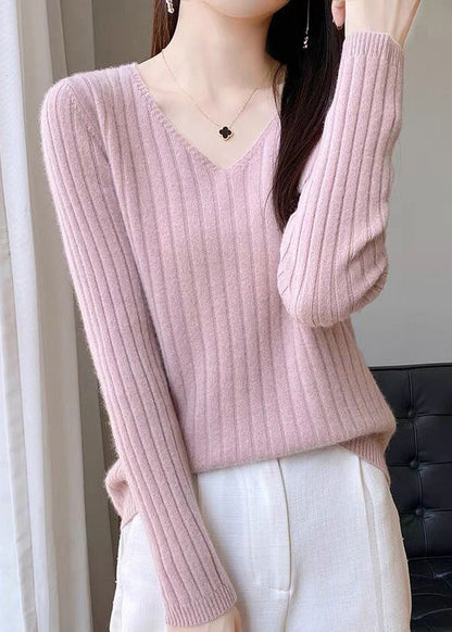 Simple Blue V Neck Knit Sweaters Fall