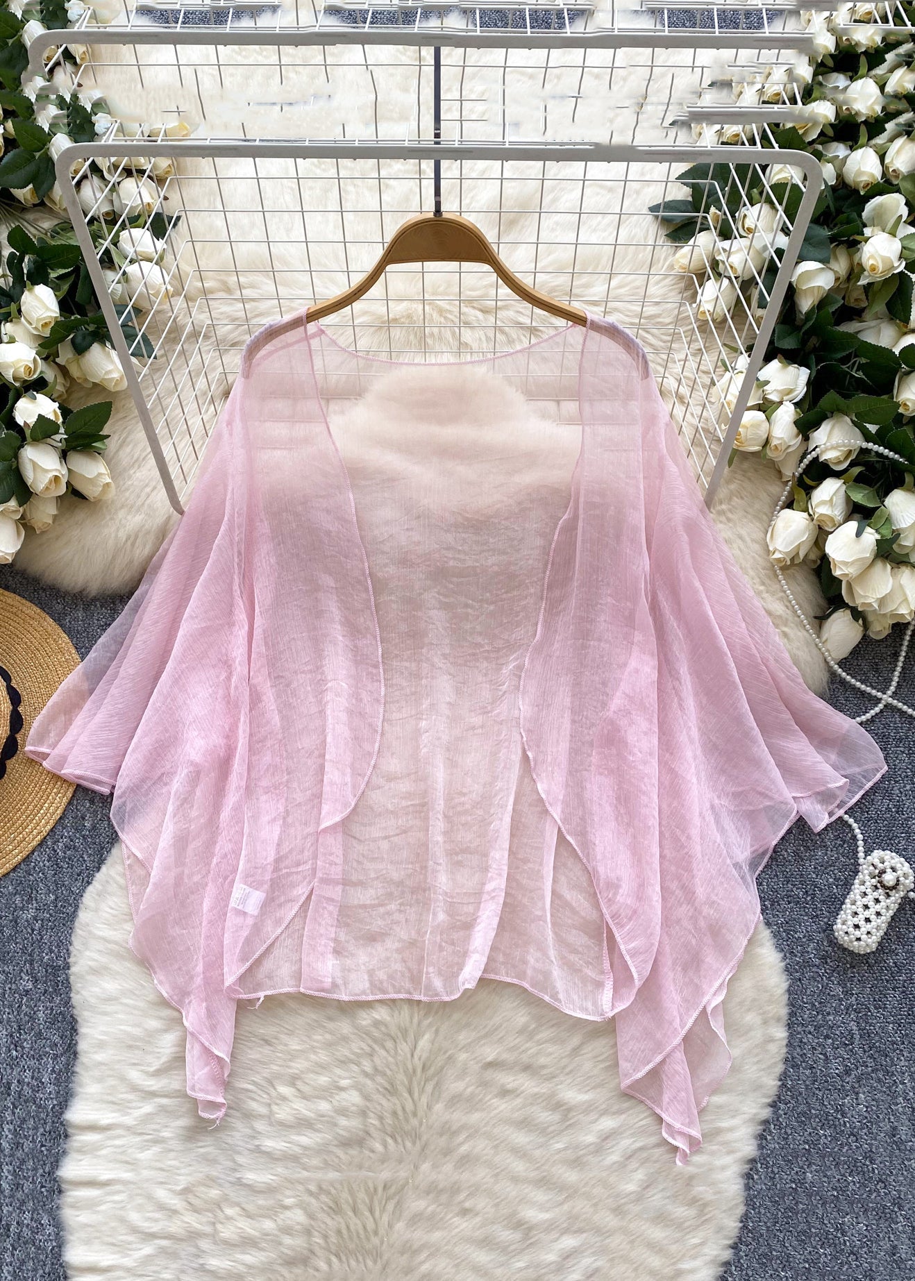 Simple Blue V Neck Tulle Cardigan Summer