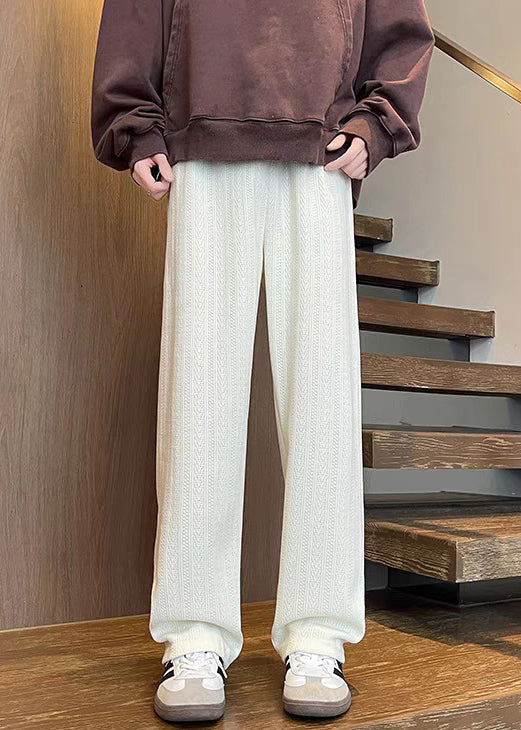 Simple Brown Pockets Elastic Waist Chenille Pants Fall