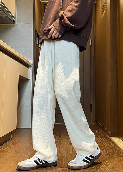 Simple Brown Pockets Elastic Waist Chenille Pants Fall