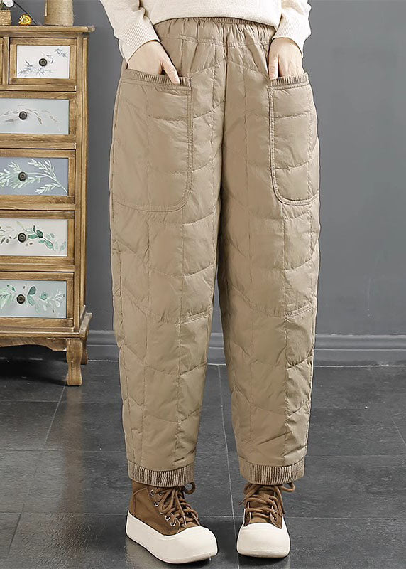 Simple Brown Pockets Warm Duck Down Pants Winter