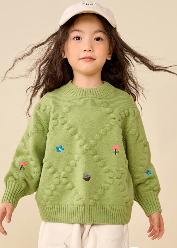 Simple Brown Print Thick Cotton Knit Sweater Puff Sleeve